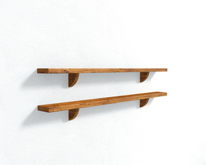 3D illustration - The white wall and two wooden shelves