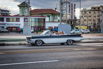 HABANA, CUBA-JANUARY 12: Old car on January 12, 2018 in Habana, Cuba. Old car on the city street