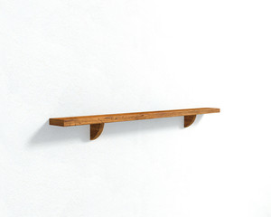 3D illustration - The white wall and a wooden shelf