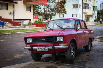 HABANA, CUBA-JANUARY 13: Old car on January 13, 2018 in Habana, Cuba. Old car on the city street