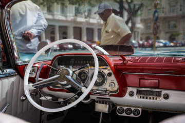 HABANA, CUBA-JANUARY 13: Old car on January 13, 2018 in Habana, Cuba. Old car on the city street