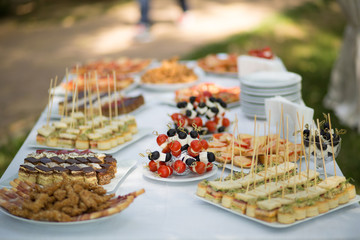 Buffet table at outdoor wedding