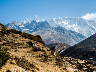 Beautiful Himalaya snow mountain views on route to Everest Base Camp