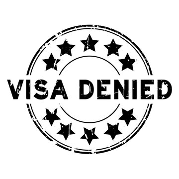 Grunge black visa denied with star icon round rubber seal stamp on white background