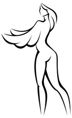 Stylized silhouette of woman with wings