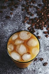Iced latte to go on the dark backgroind. Iced coffee isolated 