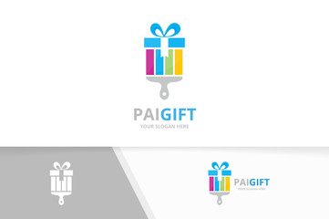 Vector gift and brush logo combination. Present and paintbrush symbol or icon. Unique surprise and print logotype design template.