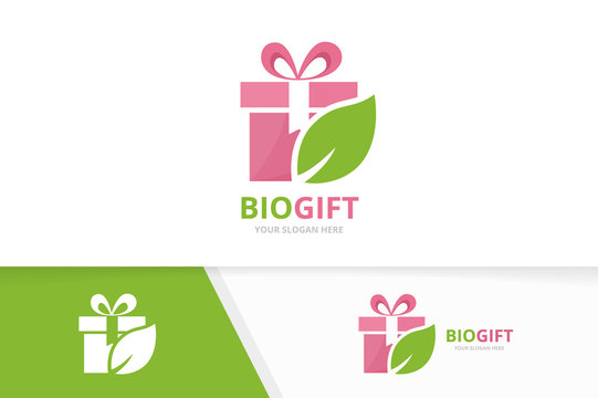 Vector gift and leaf logo combination. Present and eco symbol or icon. Unique surprise and organic logotype design template.