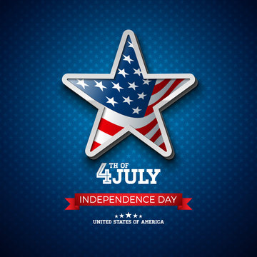 Independence Day of the USA Vector Illustration with Flag in 3d Star. Fourth of July Design on Light Background for Banner, Greeting Card, Invitation or Holiday Poster.
