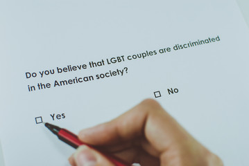 Poll question: Do you believe that LGBT couples are discriminated in the American society? Answer:...