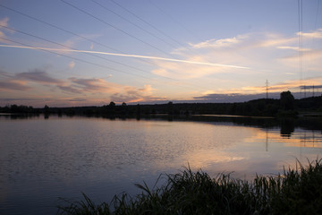 A beautiful sunset at lake. Kyiv, Ukraine.