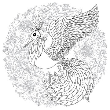 recommend clip art: Peacock in zentangle style. Adult antistress coloring page.