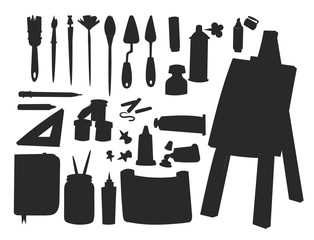 Painting art tools palette vector silhouette illustration details stationery creative paint equipment creativity artist instrument.
