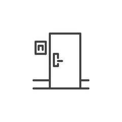 Hotel room door outline icon. linear style sign for mobile concept and web design. Closed door simple line vector icon. Symbol, logo illustration. Pixel perfect vector graphics