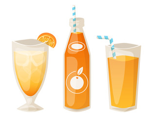 Oranges and orange products vector illustration natural citrus fruit vector juicy tropical dessert beauty organic juice healthy food.