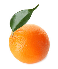 Tasty ripe orange on white background