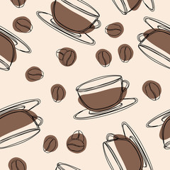 Coffee seamless pattern. Hand drawn doodle coffee background. Vector Illustration.