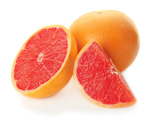 Fototapeta na wymiar Tasty grapefruits on white background
