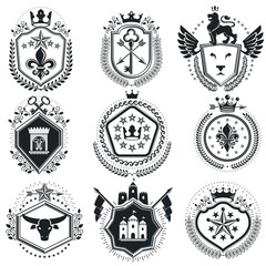 Vintage vector design elements. Retro style labels, heraldry. Classy high quality symbolic illustrations collection, vector set.
