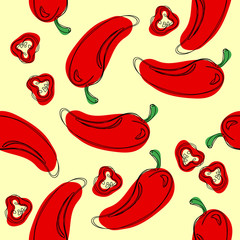 Redchilli pepper seamless pattern. Hand drawing chilli pepper. Vector illustration chilli pepper.