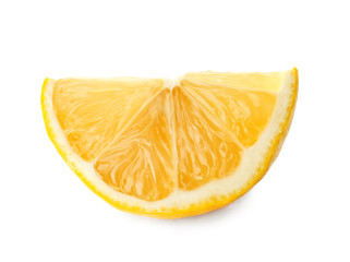 Slice of tasty lemon on white background