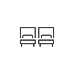 Hotel Twin bed room outline icon. linear style sign for mobile concept and web design. Two single beds simple line vector icon. Symbol, logo illustration. Pixel perfect vector graphics