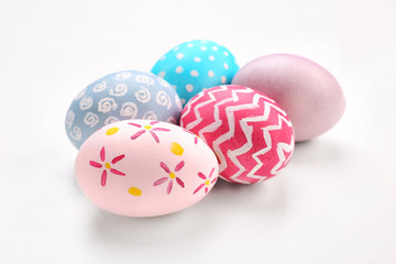 Dyed Easter eggs on white background