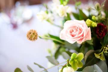 Wedding table decorated with flowers.