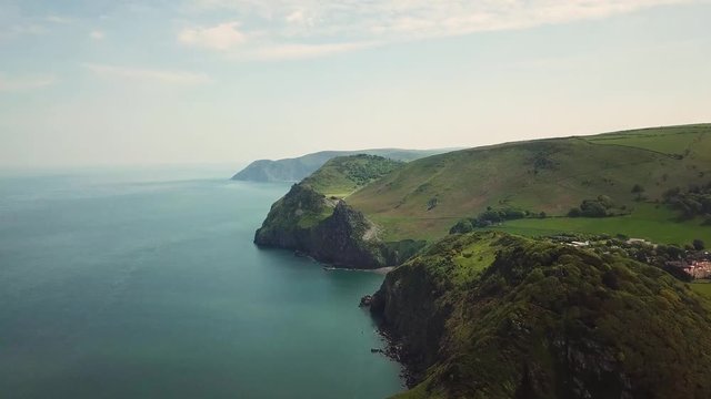 Aerial of The Valley of Rocks in north Devon, England west of the village Lynton