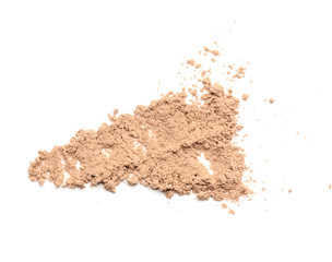 Crushed powder on white background. Professional cosmetics
