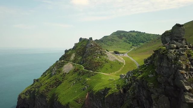 Aerial of The Valley of Rocks in north Devon, England west of the village Lynton