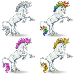 Set State white unicorns colorful