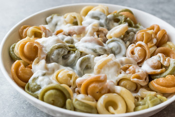 Ufo Shaped Colorful Pasta with Yogurt for Children