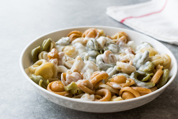 Ufo Shaped Colorful Pasta with Yogurt for Children