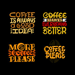 Coffee typography set. Hand drawn lettering poster. Vector illusration.