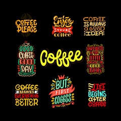 Fototapeta na wymiar Coffee typography set. Hand drawn lettering poster. Vector illusration.