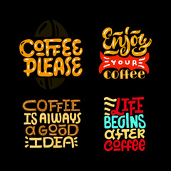 Coffee typography set. Hand drawn lettering poster. Vector illusration.