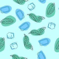 Mint leaves, peppermint with mint candy. Hand drawn seamless patterns, spicy herbs, kitchen texture, Doodle cooking ingredient for design package tea, wallpaper, cosmetics, textile