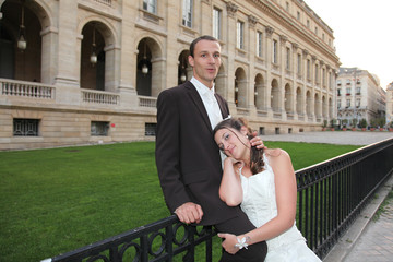 groom and bride in wedding day in Bordeaux France in summer day