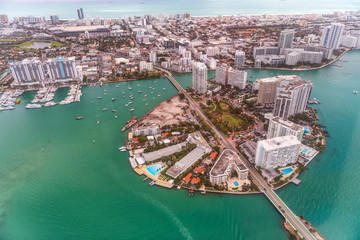 Aerial view of Belle Isle, Venetian Way and Miami Beach skyline, Miami - Florida