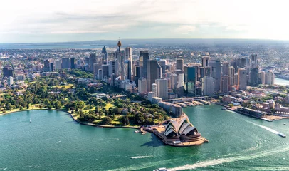 Fotobehang Sydney Luchtfoto van Sydney Harbour en Downtown Skyline, Australië