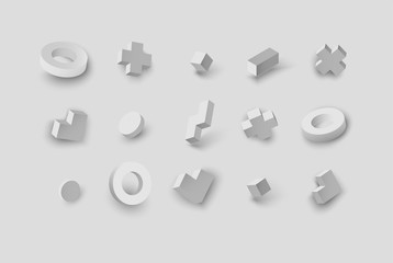 3d geometric figures isolated on grey background.