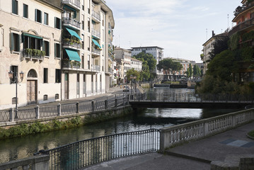 Treviso, Italy - May 29, 2018: Building facing River Sile