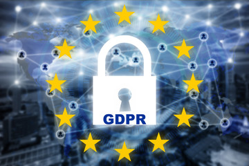 Data protection privacy concept. GDPR. EU. Cyber security network. Padlock icon and internet technology networking connection on virtual screen.