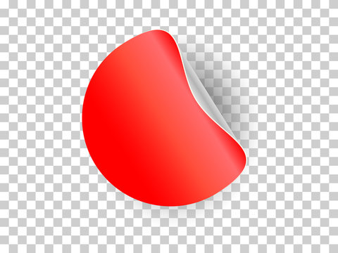 Red Circle Sticker Curled Corner And Shadow With Transparency. Vector Illustration. Use For Web Banner, Sign, Notification, Tag