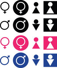 Gender icons set. Boy and girl silhouette. People pictograms. Transparent background.
