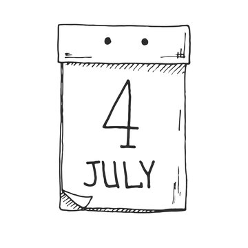 Sketch of a tear-off calendar. The date is 4 July.