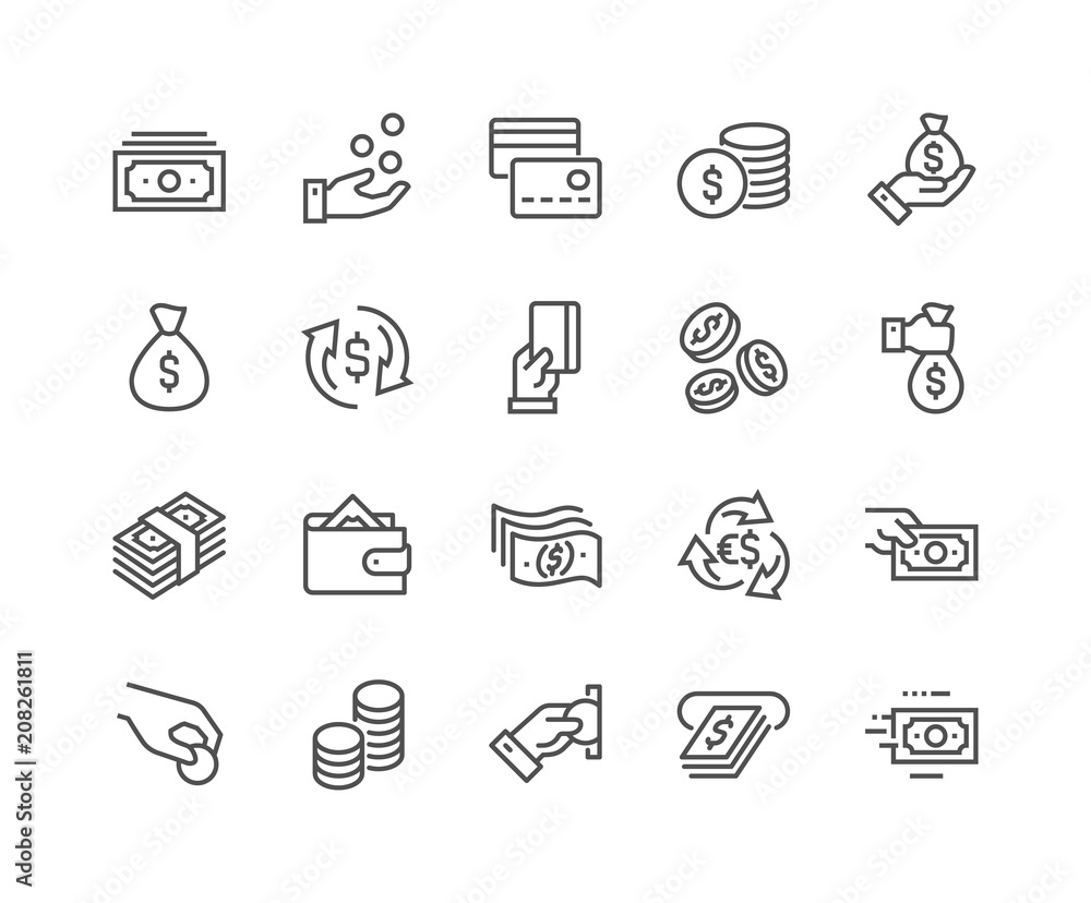 Fototapete simple set of money related vector line icons. contains such icons as wallet, atm, bundle of money, 