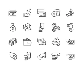 Fotobehang Simple Set of Money Related Vector Line Icons. Contains such Icons as Wallet, ATM, Bundle of Money, Hand with a Coin and more. Editable Stroke. 48x48 Pixel Perfect. © davooda