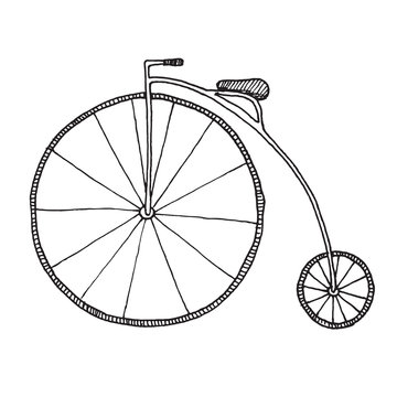 Sketch of Penny-farthing. Bicycle isolated on white background.